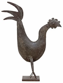 LARGE FOLK ART WELDED SHEET IRON SCULPTURE OF A ROOSTER, 37"H