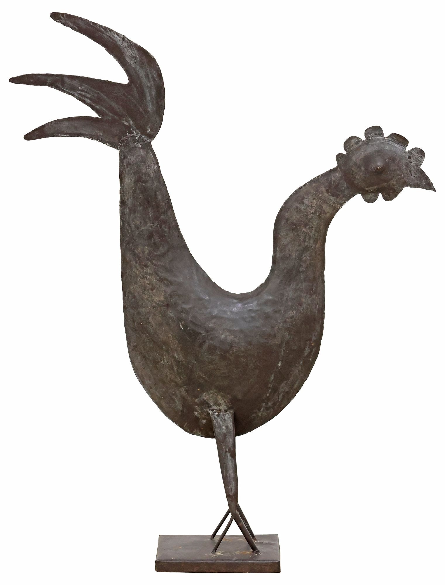 LARGE FOLK ART WELDED SHEET IRON SCULPTURE OF A ROOSTER, 37"H (1 of 4)