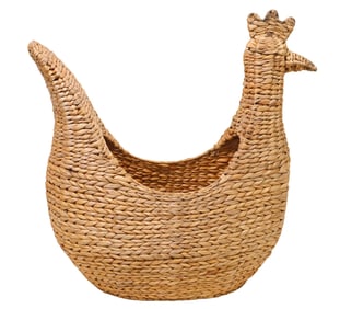 LARGE DECORATIVE WOVEN FIGURAL HEN FORM STORAGE BASKET