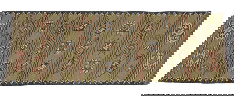 ESTATE FLATWOVEN PERSIAN RUNNER, 7'9" X 2'9.5": Estate flatwoven Persian runner, approx 7&#39;9&quot;l, 2&#39;9.5&quot;w **Please Note: All of the rugs offered in this auction would likely benefit from a professional cleaning. Estate rugs may show