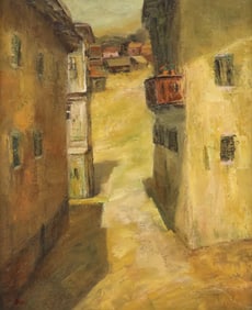 FRAMED OIL ON CANVAS PAINTING STREET SCENE