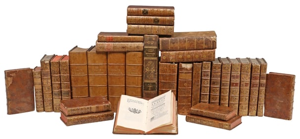 (35) ANTIQUE FRENCH LEATHER-BOUND LIBRARY SHELF BOOKS