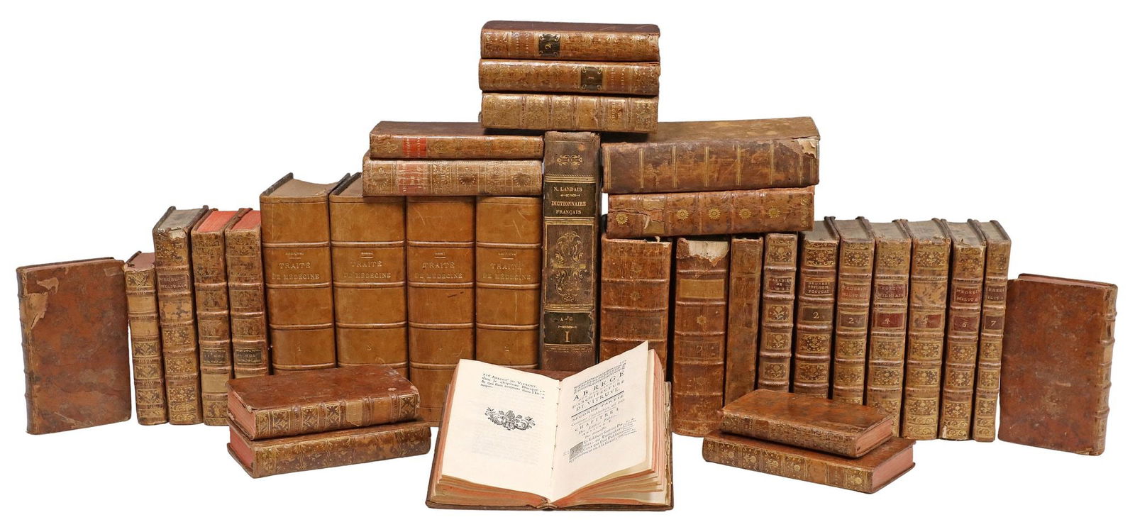 (35) ANTIQUE FRENCH LEATHER-BOUND LIBRARY SHELF BOOKS (1 of 5)