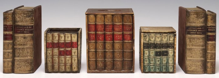 (5) FAUX LEATHER BOOK-FORM DESK ACCESSORIES & BOOKENDS