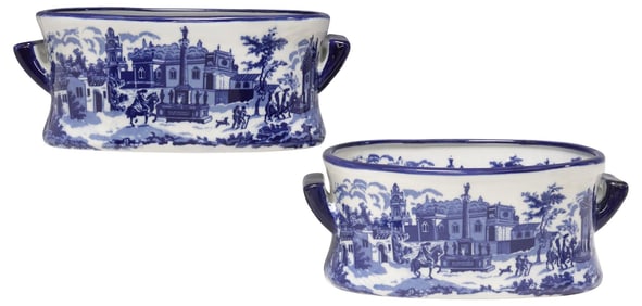 (2) BLUE & WHITE TRANSFERWARE STREET SCENE FOOTBATHS