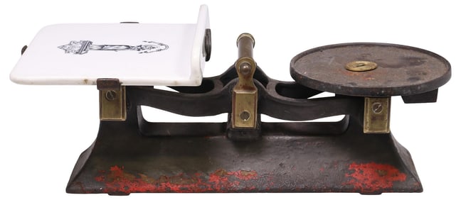 ENGLISH VICTORIAN CAST IRON & IRONSTONE KITCHEN SCALE