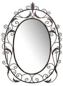 CONTINENTAL SCROLLED WROUGHT IRON OVAL MIRROR, 45"H