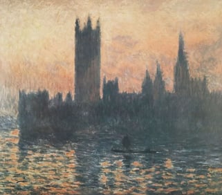 HOUSES OF PARLIAMENT PRINT AFTER CLAUDE MONET, 40" X 45" FRAME