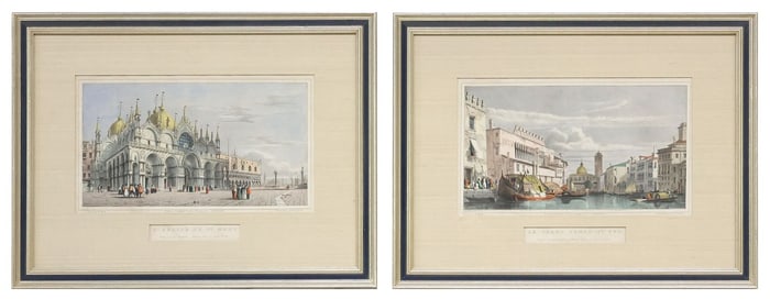 (2) FRAMED HAND-COLORED LITHOGRAPHED PLATES OF VENICE