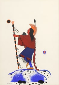 JIM TARTSAH (KIOWA, 1934-1984) FIGURAL SUN WORSHIP PAINTING