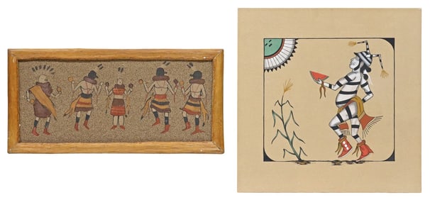 (2) HOPI & NAVAJO SANDPAPER PAINTINGS OF DANCERS