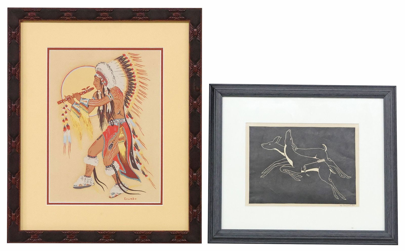 (2) WOODY CRUMBO (1912-1989) SERIGRAPHS, FLUTE DANCER & DEER (1 of 6)