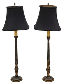 (2) BLACK & GILT-PAINTED FAUX CANDLESTICK 1-LIGHT TABLE LAMPS