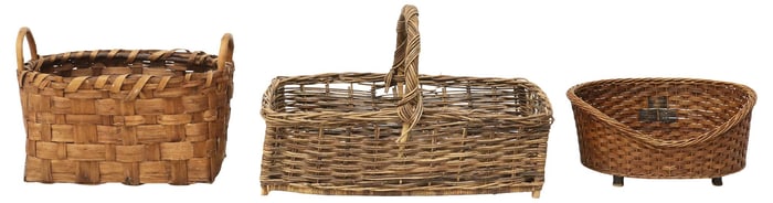 (3) LARGE PROVINCIAL WOVEN WICKER & SPLIT WOOD BASKETS