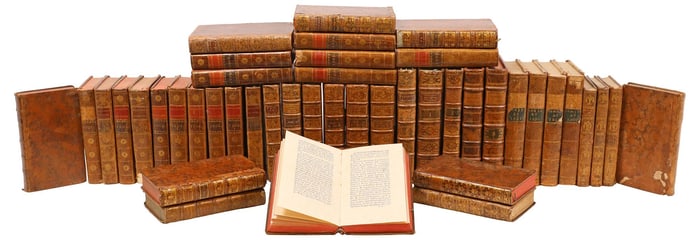 (46) ANTIQUE FRENCH LEATHER-BOUND LIBRARY SHELF BOOKS