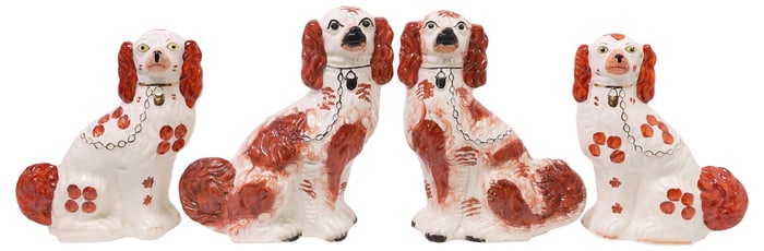 (4) ENGLISH STAFFORDSHIRE MANTEL DOGS SPANIELS
