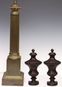 (3) NEOCLASSICAL STYLE PATINATED METAL TABLE LAMP & BOOKENDS