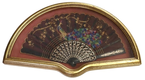 SHADOWBOX FRAMED LADIES EMBROIDERED HAND FAN