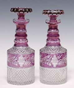 (2) EBELING & REUSS AMETHYST CUT TO CLEAR CRYSTAL DECANTERS