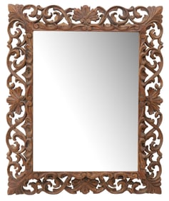 BAROQUE STYLE CARVED SCROLLED WALL MIRROR, 45 1/8" X 36.25"