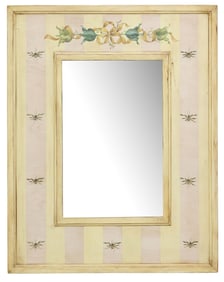 COUNTRY PAINT-DECORATED BEE MOTIF WALL MIRROR, 42" X 33"