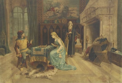 RENAISSANCE STYLE PRINT ON CANVAS THE CHESS GAME, 27" X 39"