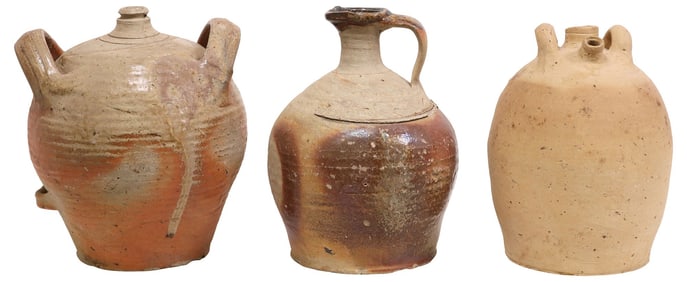 (3) FRENCH PROVINCIAL STONEWARE OIL JUGS/ PITCHER