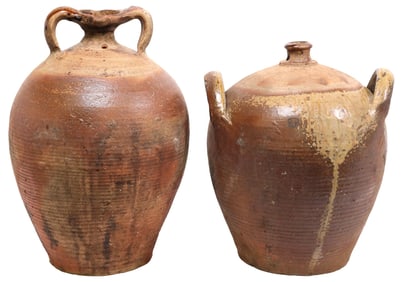 (2) FRENCH PROVINCIAL STONEWARE OIL JUGS