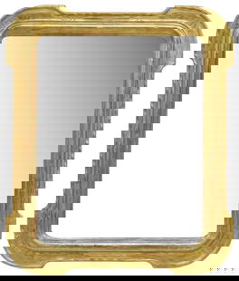 ITALIAN GILTWOOD WALL MIRROR, 37" X 31.5": Italian giltwood mirror, 19th c., shaped frame with etched foliates, encasing later flat mirror plate, lacking back paneling, approx 37"h, 31.5"w, 18.75lbs