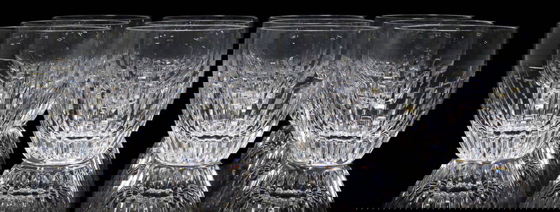 (12) BACCARAT 'MESSENA' CUT CRYSTAL FLAT TUMBLERS: (lot of 12) French Baccarat cut crystal flat tumblers, in the "Massena" pattern, each with vertical cuts, acid-etched maker's mark underfoot, each pair housed in Baccarat branded bo