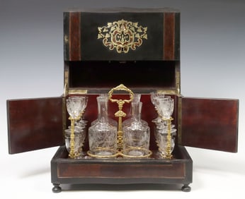FRENCH NAPOLEON III PERIOD BRASS-INLAID & EBONIZED CAVE A LIQUEUR