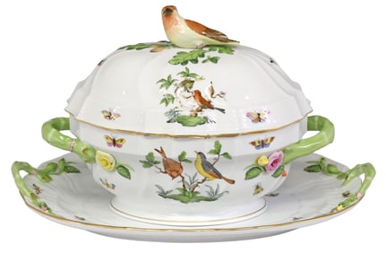 (2) HEREND 'ROTHSCHILD BIRD' OVAL TUREEN, COVER & STAND