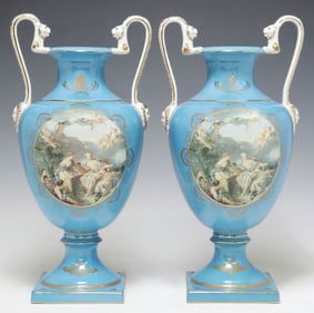 (2) SEVRES STYLE PARCEL-GILT PORCELAIN VASES
