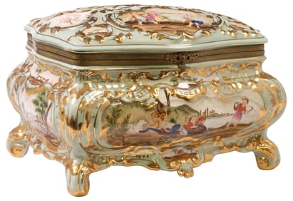 LARGE SEVRES STYLE PARCEL-GILT HAND-PAINTED TABLE BOX
