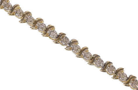 ESTATE 10KT GOLD & 0.30CTTW DIAMOND TENNIS BRACELET: Estate 10kt yellow and white gold tennis bracelet, thirty-eight (38) single-cut diamonds, approx 0.30cttw, average color: J-K, average clarity: I2-I1, enhanced by a diamond-cut setting, alternating s-