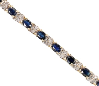 ESTATE 10KT GOLD SAPPHIRE & 0.30CTTW DIAMOND TENNIS BRACELET