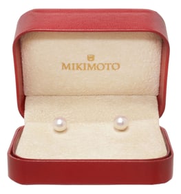 ESTATE MIKIMOTO 18KT YELLOW GOLD & PEARL STUD EARRINGS