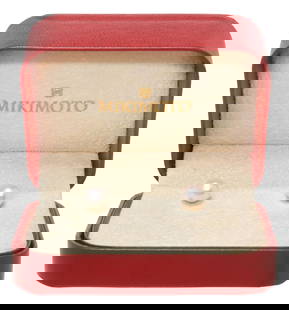 ESTATE MIKIMOTO 18KT YELLOW GOLD & PEARL STUD EARRINGS: (pair) Estate 18kt yellow gold and pearl stud earrings, posts marked 750 with Mikimoto logo, friction backs unmarked, housed in a Mikimoto branded box, 1.7 grams (inclusive of all materials)