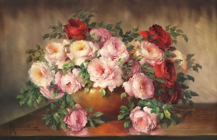 MARIO SALIMBENI (1874-1942) PAINTING, STILL LIFE WITH ROSES, 24" X 36"