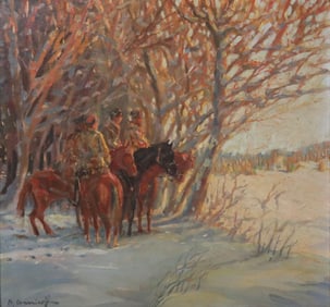 M. CARA ORCINICOFF (20TH C.) RUSSIAN SCHOOL PAINTING, WINTER RIDERS