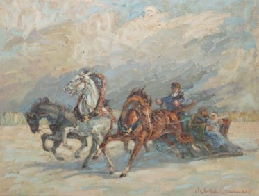 M. CARA ORCINICOFF (20TH C.) RUSSIAN SCHOOL PAINTING, SPEEDING TROIKA