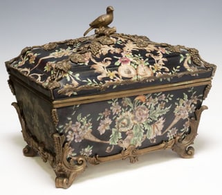 LARGE WONG LEE NAPOLEON III STYLE BRONZE-MOUNTED FAMILLE NOIR CASKET
