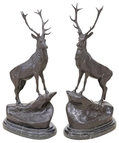 (2) AFTER JULES MOIGNIEZ PATINATED BRONZE STAGS