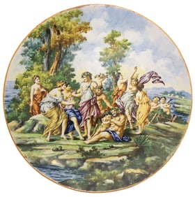 LARGE ITALIAN MAJOLICA WALL CHARGER BACCHANALIA, 24.5"