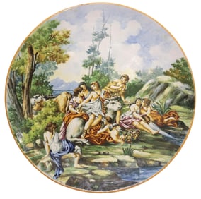 LARGE ITALIAN MAJOLICA WALL CHARGER EUROPA & THE BULL, 24.5"