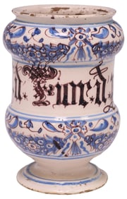 ITALIAN MAJOLICA BLUE & WHITE TIN-GLAZED ALBARELLO, 18TH C.