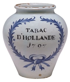 DELFT TIN-GLAZED TOBACCO JAR, LATE 18TH C.