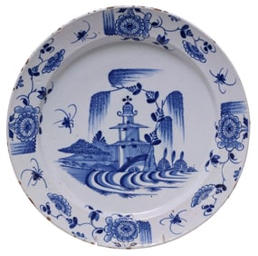 DELFT CHINOISERIE BLUE & WHITE TIN-GLAZED CHARGER, 18TH C.
