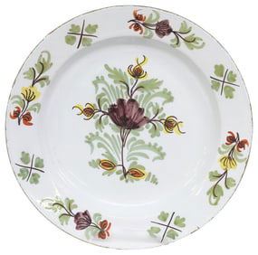 LIVERPOOL DELFT POLYCHROME FLORAL CHARGER, 18TH C.