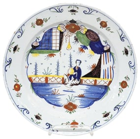 BRISTOL DELFT POLYCHROME CHINOISERIE CHARGER, 18TH C.
